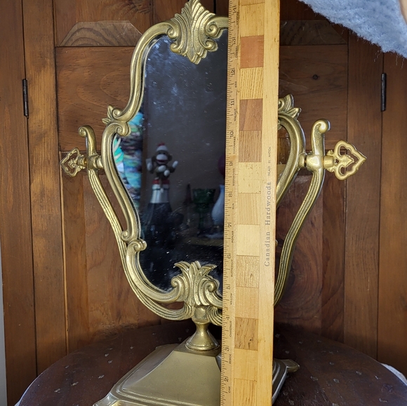 Vintage Brass Ornate Vanity Mirror - Picture 6 of 15